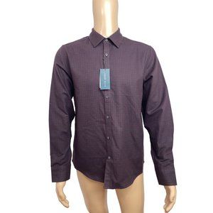 Perry Ellis Men’s Button Down Shirt M Long Sleeves Maroon Checkered Pattern